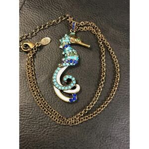 Vintage '80s KIRKS FOLLY Blue Seahorse 20" Necklace Colorful Glass Stones Enamel